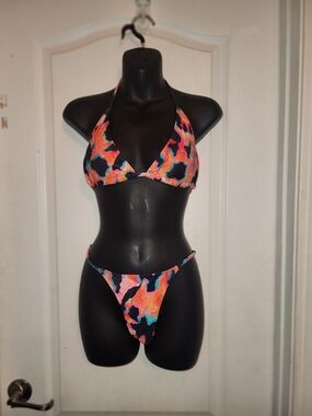 Vibrant Multicolor Tie-Dye Triangle Bikini Top & Bottom Set